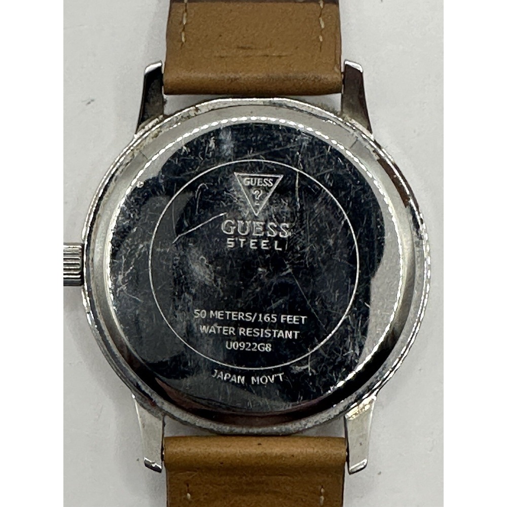 Guess Navy Blue Dial U0922G8 Brown Leather New Battery 39mm 8" Watch steel Q - Picture 10 of 12